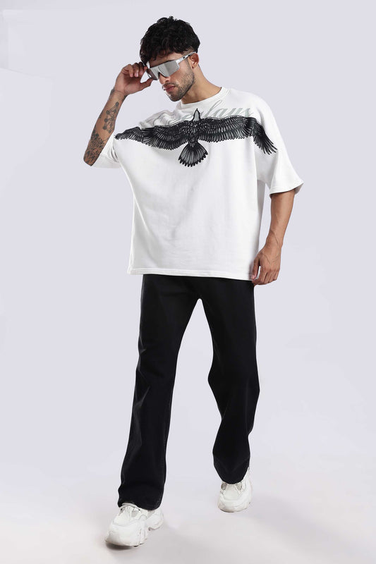 Sprit Wings Oversized Relaxed Fit T-shirt (White)