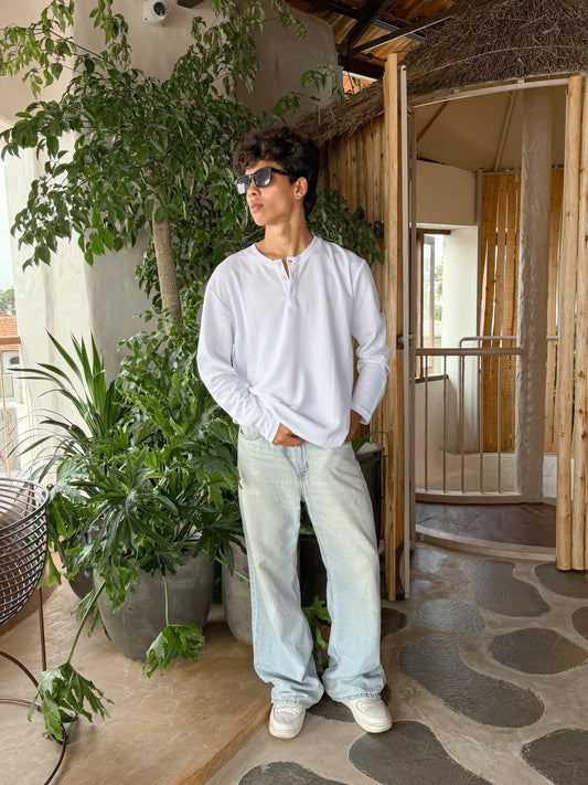 FULL SLEEVE HENLEY T-SHIRT – WHITE