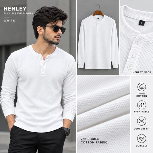 FULL SLEEVE HENLEY T-SHIRT – WHITE