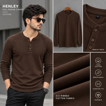 FULL SLEEVE HENLEY T-SHIRT – COFFEE