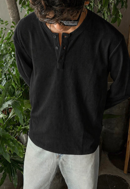 FULL SLEEVE HENLEY T-SHIRT – BLACK