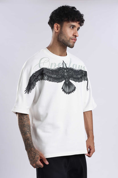 Sprit Wings Oversized Relaxed Fit T-shirt (White)