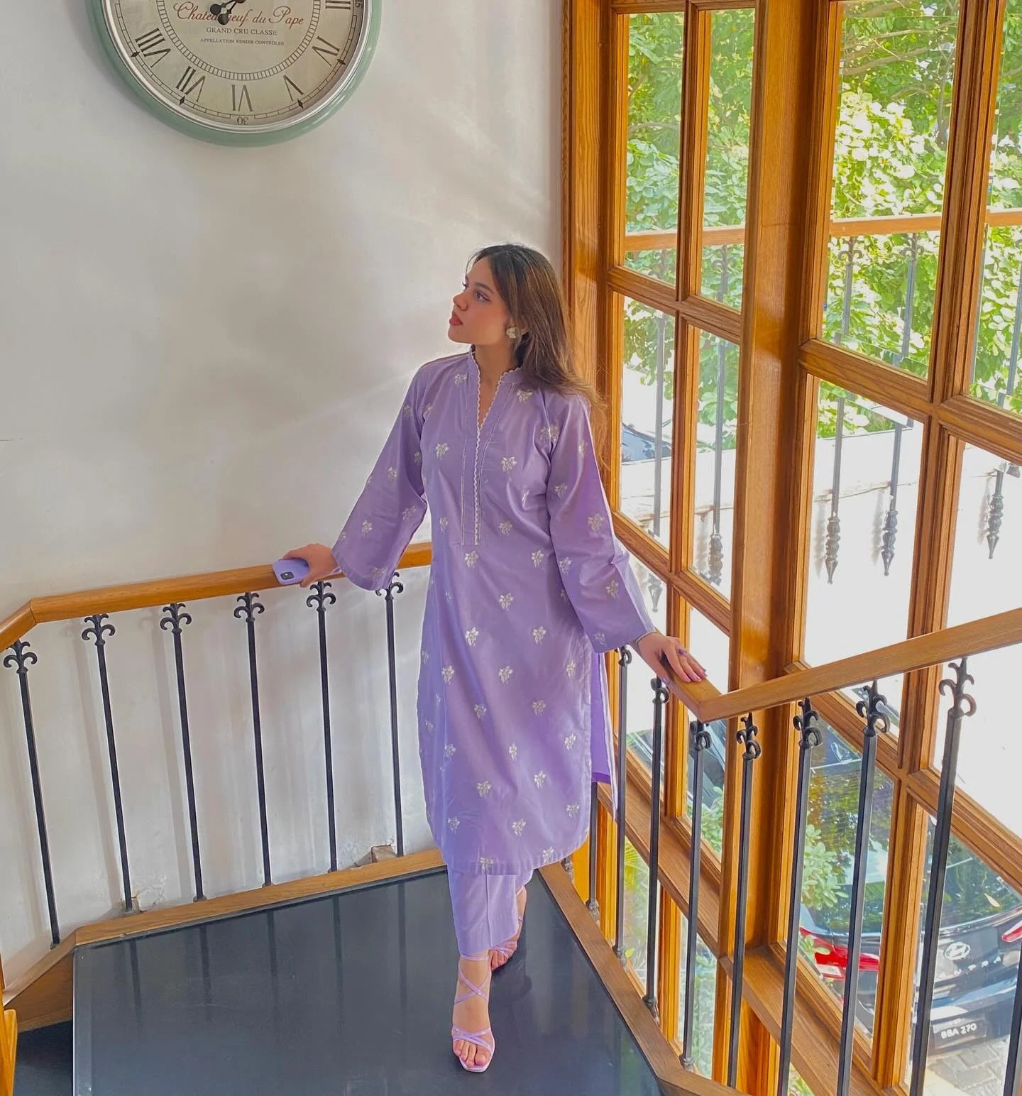 Embroidered Soft Cotton Pakitani Set in [Lilac]