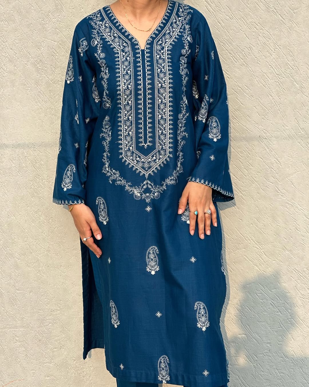 Embroidered Soft Cotton Pakitani Set in [Navy Blue]