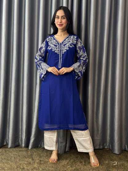 Embroidered Soft Jorjet Pakitani Set in [Royal blue]