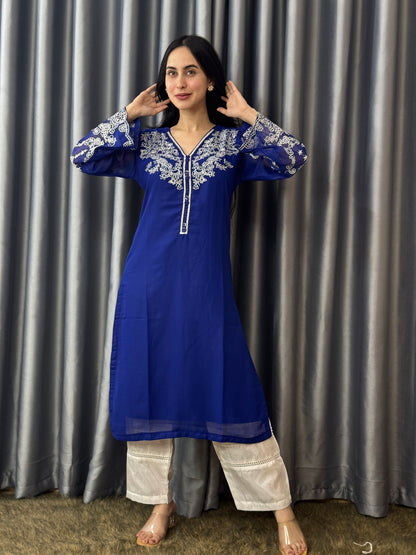 Embroidered Soft Jorjet Pakitani Set in [Royal blue]