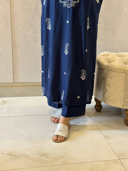 Embroidered Soft Cotton Pakitani Set in [Navy Blue]