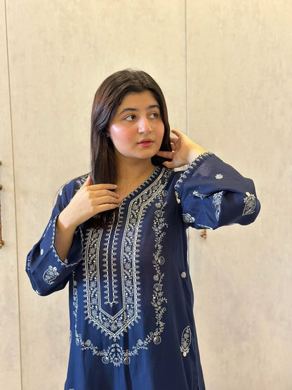Embroidered Soft Cotton Pakitani Set in [Navy Blue]