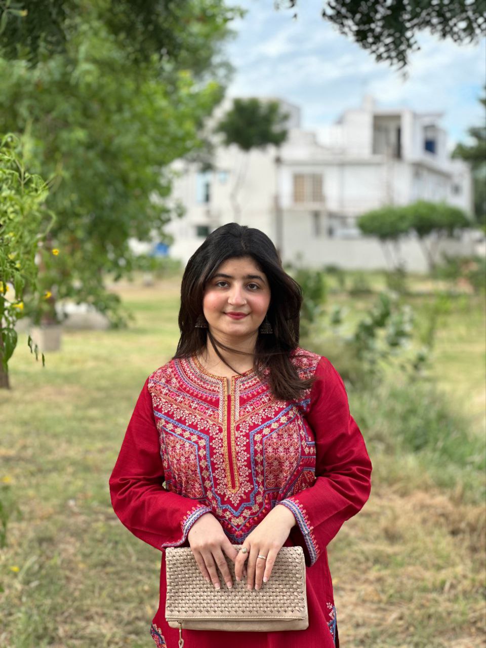 Embroidered Soft Cotton Pakitani Set in [Red]