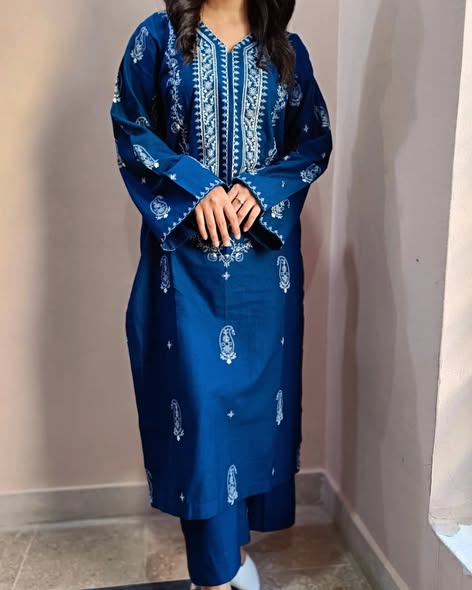 Embroidered Soft Cotton Pakitani Set in [Navy Blue]