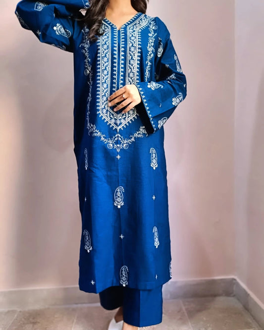 Embroidered Soft Cotton Pakitani Set in [Navy Blue]