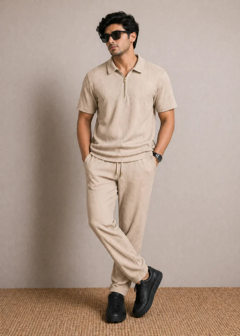 Old Money Zipper Polo and Trousers Co-Ord Set
