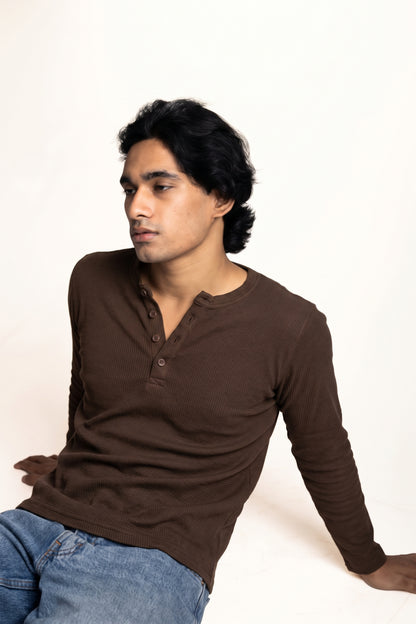 FULL SLEEVE HENLEY T-SHIRT – COFFEE