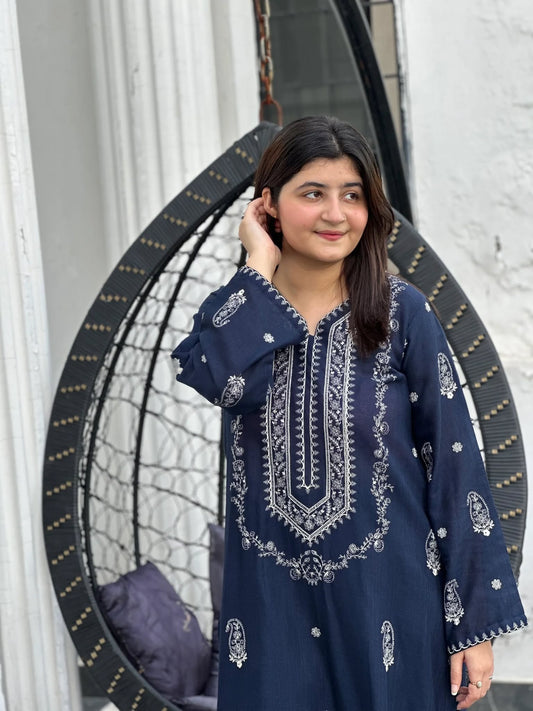 Embroidered Soft Cotton Pakitani Set in [Navy Blue]