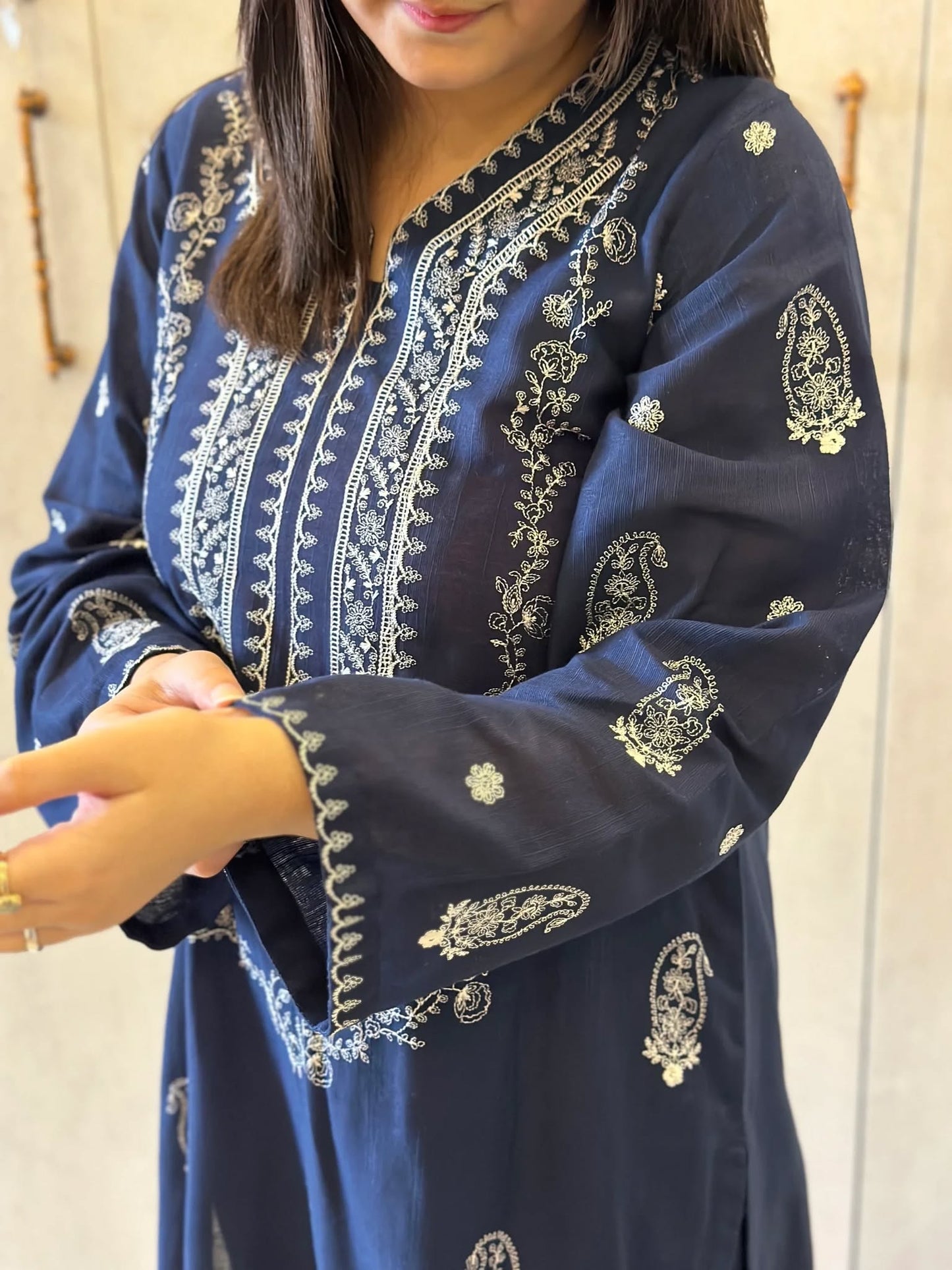 Embroidered Soft Cotton Pakitani Set in [Navy Blue]