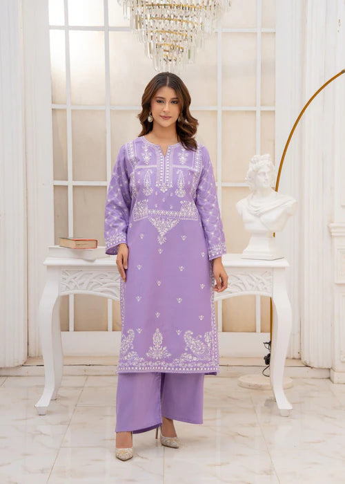 Embroidered Soft Cotton Pakitani Set in [Levender]
